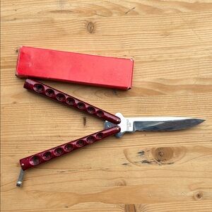 Vintage Jaguar Seki Japan 9" RED Handle Folding Balisong Butterfly Knife